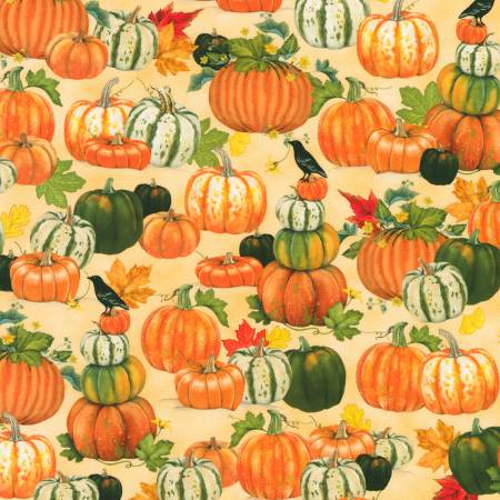 Autumn Cats & Dogs Pumpkins Vanilla by Robert Kaufman