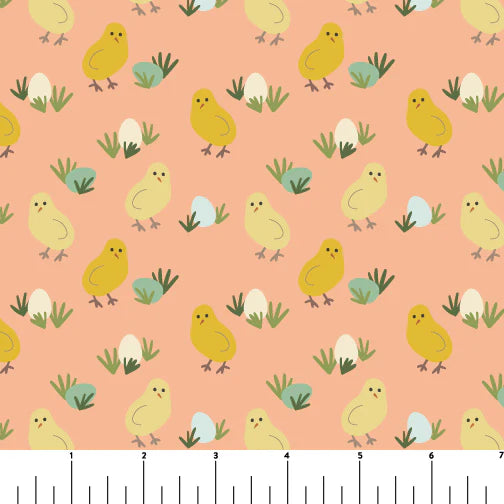 Chicken Scratch Chicks in Eggs by Phoebe Fabrics